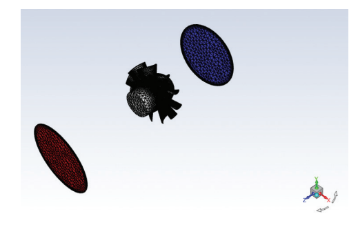 Figure 2. Mesh view for determining the rotational force of the rotor (metal cast) in the middle of a composite cast horizontal fan